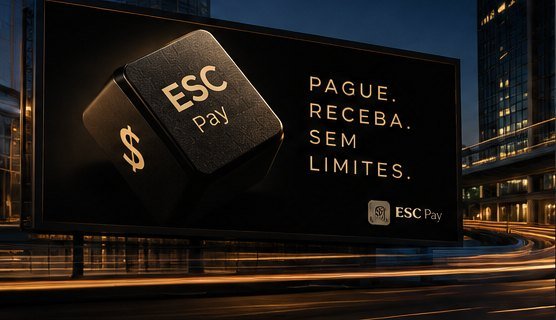 Painel urbano da ESC Pay com a frase Pague. Receba. Sem limites.
