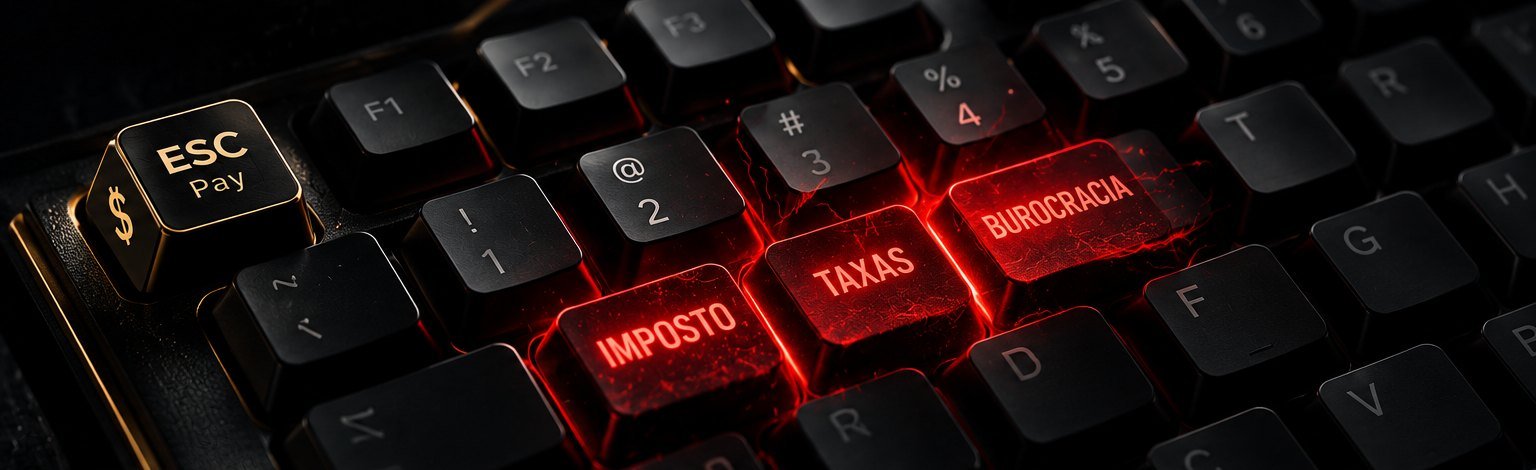 Teclado com as teclas Imposto, Taxas e Burocracia acesas em vermelho